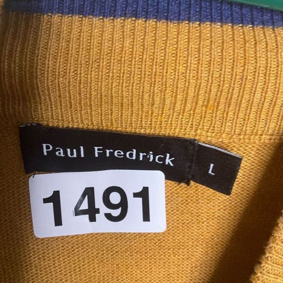 Paul Fredrick Sweater Mens Large Silk Cotton Cashmere 1/4 Zip Pullover Mustard - Picture 2 of 8